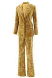 Yellow Jacquard Peak Lapel Slim Fit Women 2-Piece Work Suits