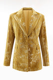 Yellow Jacquard Peak Lapel Slim Fit Women 2-Piece Work Suits