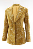 Yellow Jacquard Peak Lapel Slim Fit Women 2-Piece Work Suits