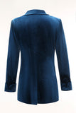 2-Piece Peacock Blue Velvet Notched Lapel Women's Suits