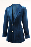 2-Piece Peacock Blue Velvet Notched Lapel Women's Suits