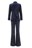 2 Piece Sequin Peak Lapel Double Breasted Navy Women's Prom Suit
