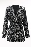 Sparkly Black Slim Fit 2 Piece Women's Prom Suit with Sash