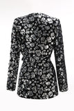 Sparkly Black Slim Fit 2 Piece Women's Prom Suit with Sash