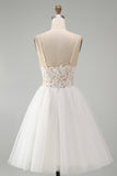 White Lace A Line Spaghetti Straps Short Graduation Dress