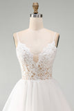 White Lace A Line Spaghetti Straps Short Graduation Dress