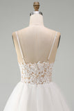 White Lace A Line Spaghetti Straps Short Graduation Dress