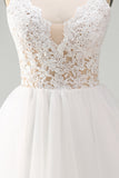 White Lace A Line Spaghetti Straps Short Graduation Dress
