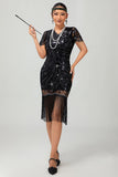Black Red Fringed 1920s Sequin Flapper Dress