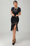 Sparkly Black Red Fringed 1920s Sequins Gatsby Midi 1920s Dress