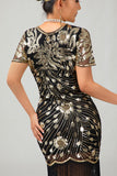 Sparkly Black Red Fringed 1920s Sequins Gatsby Midi 1920s Dress