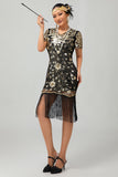 Sparkly Black Red Fringed 1920s Sequins Gatsby Midi 1920s Dress