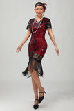 Sparkly Black Golden Gatsby Sequins Gatsby Midi 1920s Dress with Fringes