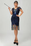 Sparkly Sequins Black Blue Bodycon Gatsby Midi 1920s Dress with Sleeves