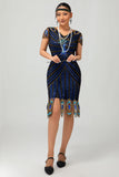 Sparkly Sequins Black Blue Bodycon Gatsby Midi 1920s Dress with Sleeves