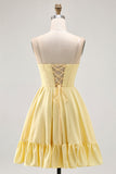 Yellow Strapless A-Line Corset Homecoming Dress with Beading