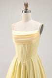Yellow Strapless A-Line Corset Homecoming Dress with Beading
