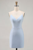 Blue Beaded Spaghetti Straps Bodycon Short Homecoming Dress