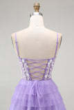 Purple Corset A Line Tiered Long Prom Dress