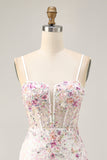 Sparkly Black Pink Flower Bodycon Corset Short Homecoming Dress with Sequins
