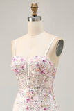 Sparkly Black Pink Flower Bodycon Corset Short Homecoming Dress with Sequins