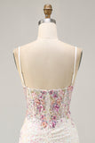 Sparkly Black Pink Flower Bodycon Corset Short Homecoming Dress with Sequins