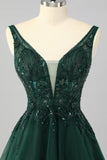 Sparkly Dark Green A Line V-Neck Short Homecoming Dress