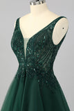 Sparkly Dark Green A Line V-Neck Short Homecoming Dress