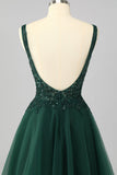 Sparkly Dark Green A Line V-Neck Short Homecoming Dress