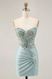 Grey Green Bodycon Strapless Homecoming Dress with Sequins