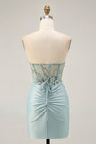 Grey Green Bodycon Strapless Homecoming Dress with Sequins