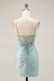 Grey Green Bodycon Strapless Homecoming Dress with Sequins