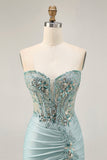 Grey Green Bodycon Strapless Homecoming Dress with Sequins