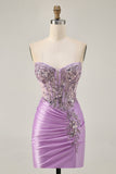 Grey Green Bodycon Strapless Homecoming Dress with Sequins