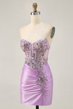 Grey Green Bodycon Strapless Homecoming Dress with Sequins