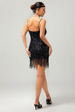 Sparkly Black Sequins Gatsby Short 1920s Dress with Fringes