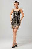Sparkly Black Golden Sequins Gatsby Bodycon Short 1920s Dress