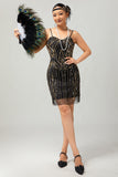 Sparkly Black Golden Sequins Bodycon Gatsby Short 1920s Dress