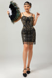 Sparkly Black Golden Sequins Bodycon Gatsby Short 1920s Dress
