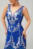 Sparkly Royal Blue Sequins Gatsby Midi 1920s Dress with Fringes