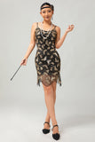 Sparkly Black Golden Sequins Bodycon Short Gatsby 1920s Dress