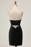 Black Corset Bodycon Cut Out Beaded Homecoming Dress