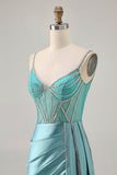 Sparkly Green Satin Bodycon Beaded Short Homecoming Dress with Streamer