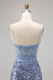 Sparkly Corset Grey Blue Bodycon Sequins Cocktail Dress
