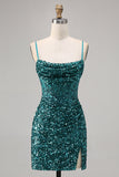 Sparkly Corset Grey Blue Bodycon Sequins Cocktail Dress