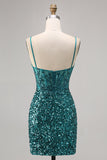 Sparkly Corset Grey Blue Bodycon Sequins Cocktail Dress