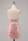 Blush Cut Out Ruched Tight Glitter Short Homecoming Dress