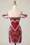 Sparkly Red Bodycon Short Cocktail Dress with Sequins