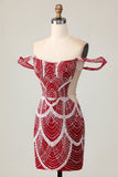 Sparkly Red Bodycon Short Cocktail Dress with Sequins