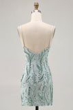 Green Bodycon Spaghetti Straps Beaded Homecoming Dress with Sequins